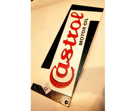 Cast iron rectangular Castrol Oil sign, L: 49 cm. P&amp;P Group 2 (£18+VAT for the first lot and £2+VAT for subsequent lots) 