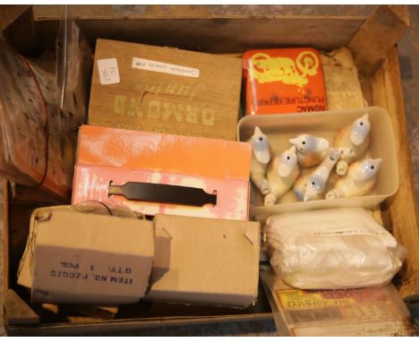 Box of mixed collectables including ceramic bird callers. This lot is not available for in-house P&amp;P. 