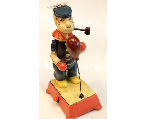 Cast iron boxing Popeye figure, H: 20 cm. P&amp;P Group 2 (£18+VAT for the first lot and £2+VAT for subsequent lots) 