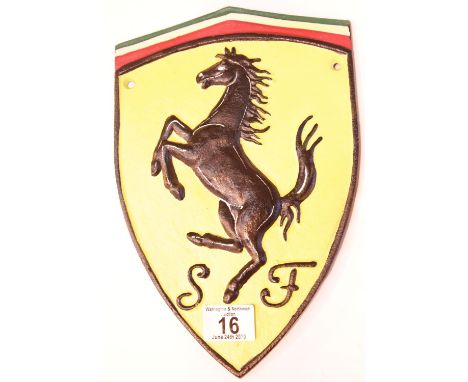 Cast iron Ferrari sign, H: 29 cm. P&amp;P Group 2 (£18+VAT for the first lot and £2+VAT for subsequent lots) 