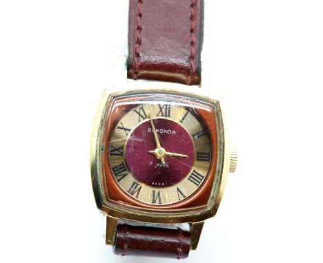 Ladies Sekonda wristwatch on leather strap. P&amp;P Group 1 (£14+VAT for the first lot and £1+VAT for subsequent lots) 