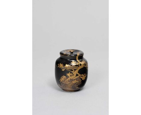 A JAPANESE GOLD AND BLACK LACQUER NATSUME (TEA CADDY)MEIJI OR LATER, 19TH OR 20TH CENTURYDecorated with pine, prunus and bamb