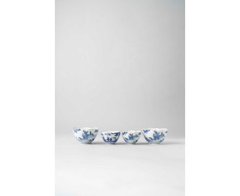 TWO PAIRS OF JAPANESE ARITA 'VAN FRYTOM' BOWLS EDO PERIOD, 17TH/18TH CENTURY  All four with foliate bodies decorated in under