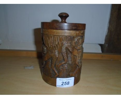 VINTAGE AFRICAN INTRICATELY CARVED WOODEN LIDDED TOBACCO POT/CADDY?