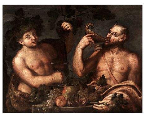    Francesco Bassano d. J., 1549 Bassano del Grappa "" 1592 Venedig, Nachfolge des Dionysos und Satyr Öl auf Leinwand. Doubli