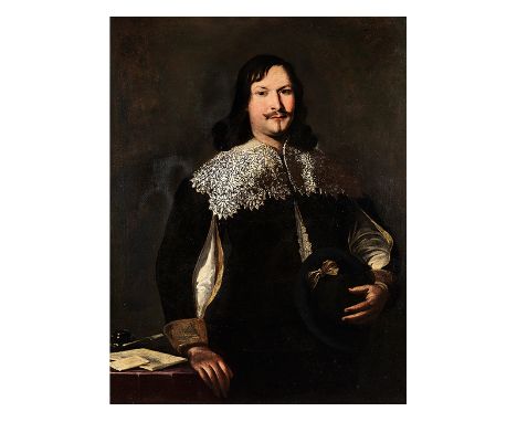      Nicolas Régnier, Um 1590 "" 1667, zug. PORTRAIT EINES ADELIGEN Öl auf Leinwand. Doubliert. 128 x 100 cm. In vergoldetem 