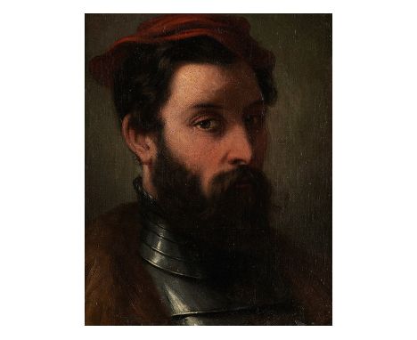    Venezianische Schule des 17. Jahrhunderts PORTRAIT EINES EDELMANNES MIT ROTEM BARETT Öl auf Leinwand. 27 x 22 cm. In vergo