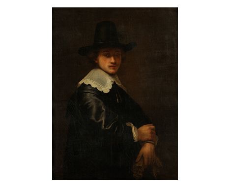      Niederländischer Maler des 18. Jahrhunderts PORTRAIT EINES MANNES MIT KASTORHUT UND HANDSCHUHEN Öl auf Leinwand. Doublie