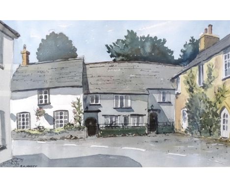 R A Mabey, 'Cottages, Buckland', a signed watercolour, framed, 30 x 47cm.