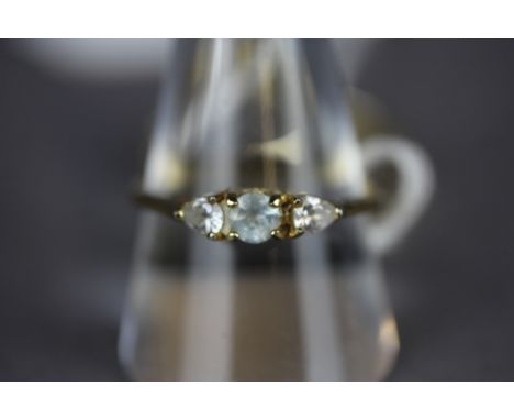 15ct gold and white stone solitaire ring & gilt metal white & blue stone ring