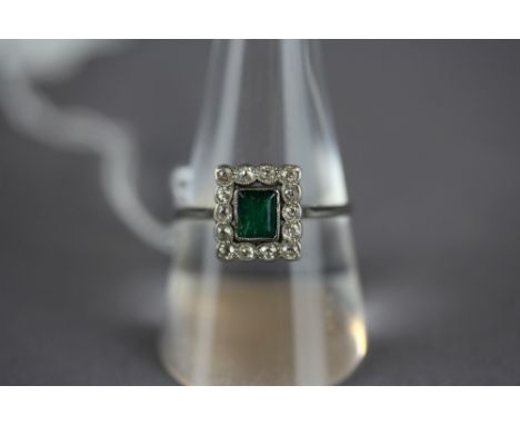 18ct white gold emerald and diamond ring, size S, emerald approx 0.2ct