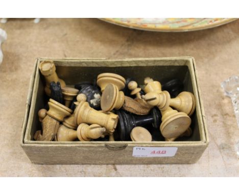 Carved light & ebonised wood chess set