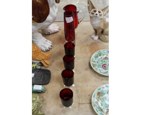 6 pieces of ruby glass including vase