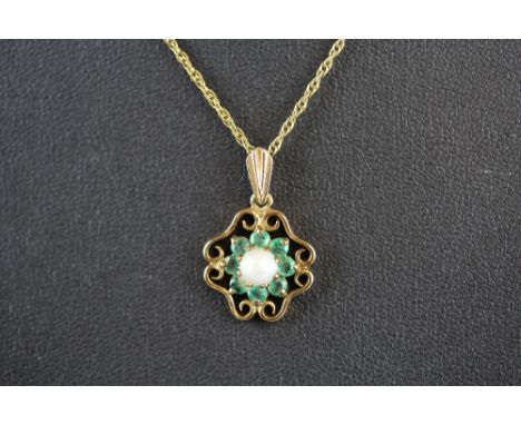 9ct pearl & green stone necklace