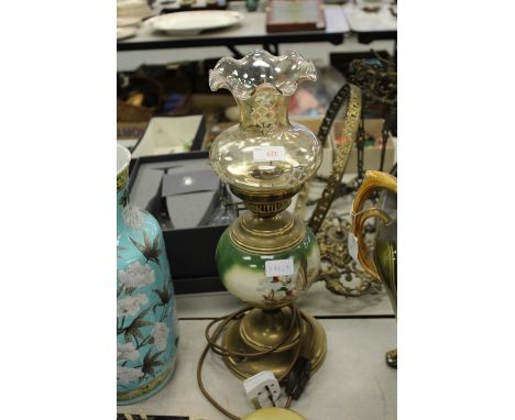 Pottery & brass oil lamp (converted to electric)