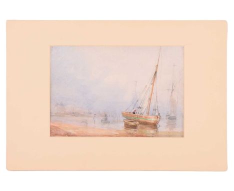 Miles Edmund Cotman (1810 - 1858), coastal scene with ships, indistinctly signed lower left, watercolour, verso a pencil sket