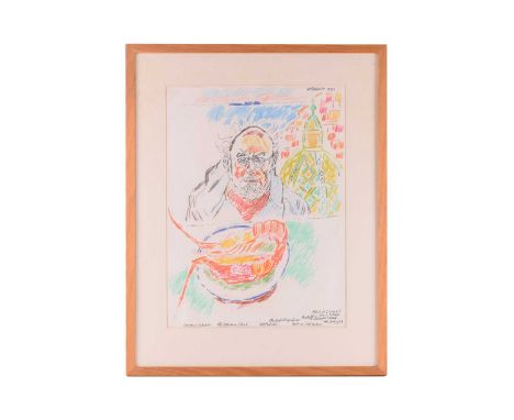 John Bratby (1928-1992), ‘Self Portrait, Positano, Italy 1989’, watercolour, oil chalks and pencil, signed and inscribed, 56 