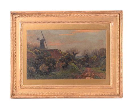 Frederick George Cotman RI. ROI. (British, 1850-1920), 'Mill and Gravel Pit - Evening Light (possibly Snape, Suffolk)', oil o
