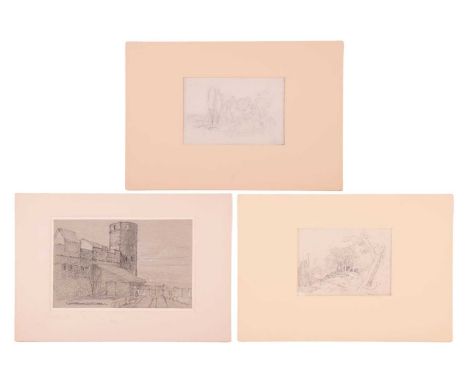 John Joseph Cotman (1814 - 1878), three pencil sketches, 'Tower at Yarmouth', 'Road with Poplars' &amp; 'Trees on a Hillock',
