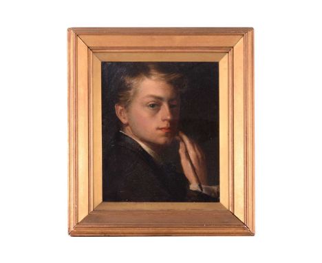 Frederick George Cotman (British, 1850-1920), Self Portrait of the Artist as a young man holding a brush to his cheek, oil on