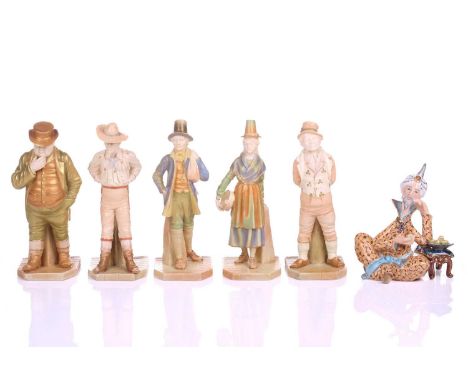 A collection of James Hadley for Royal Worcester "Countries of the World" shot-silk porcelain figures, late 19th century, inc