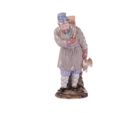 A Russian Imperial Porcelain (St Petersburg) figure, 'The Hazel Grouse Vendor', Catherine II period, bearing her blue cypher 