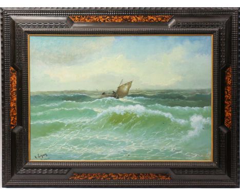 R. Vasgnez (20th century Italian), Sailing vessel in full sail on heavy seas, signed and inscribed Roma, oil on panel, 67 x 9