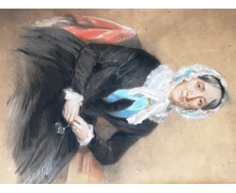 English School (19th century): Portrait of a lady, pastel, indistinctly signed, 44 x 35 cm 