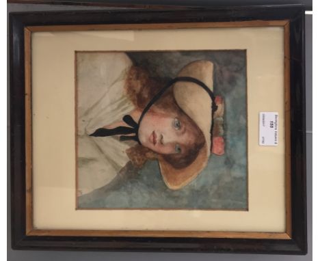 H M (19th century):Portrait of a girl in a bonnet, watercolour, signed with initials HM in ligature, H 20 x W 19 cm