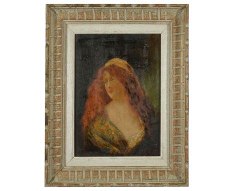 Angelo Asti (Italian, 1847-1903):Portrait of a lady, oil on canvas, signed lower right, H 31.5 x W 22.5 cm