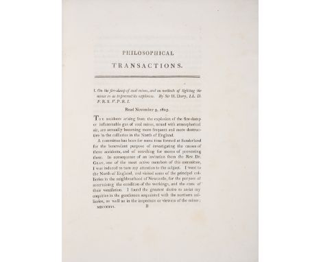 Davy (Sir Humphry) I: "On the fire-damp of coal mines, and on methods of lighting the mines so as to prevent its explosion", 