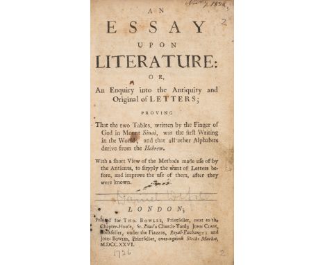 Defoe (Daniel) An Essay Upon Literature: Or, An Enquiry into the Antiquity and Original of Letters, first edition, title a li