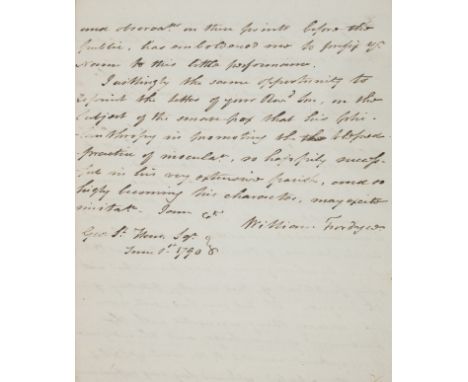 Hydrochloric acid.- Fordyce (Sir William, physician, 1724-92) Autograph Manuscript signed on muriatic (hydrochloric) acid in 
