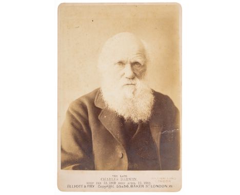 Darwin (Charles) Portrait cabinet card by Elliot & Fry, on printed mount, captioned "The Late Charles Darwin. Born Feb 12. 18