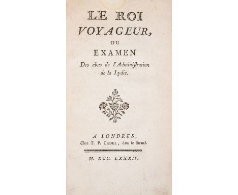 [Perreau (Jean-André)] Le Roi Voyageur, ou Examen des abus de l'Administration de la Lydie, first edition, half-title, foxing