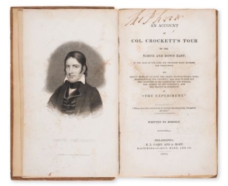 America.- Crockett (David) An Account of Col. Crockett's Tour to the North and Down East, first edition, engraved portrait fr