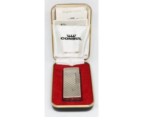 A cased Consul silver plated lighter.  