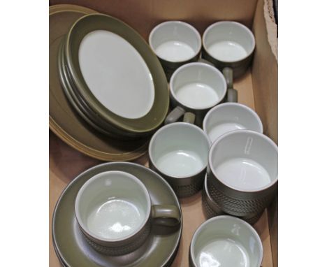 A Denby Chevron 4 person coffee / tea set comprising cups, saucers, side plates. 19 pieces  