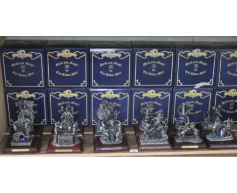12 medium sized Myth and Magic figures by The Tudor Mint, including the Peacemaker, Summoning the Dragon, and The Cauldron of