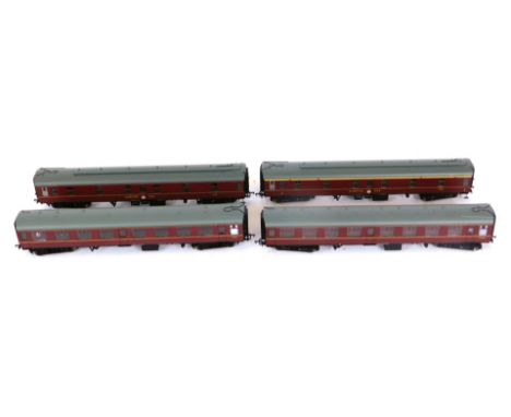 Four Bachmann OO gauge coaches, boxed, comprising a BR mark 1 SLSTP coach, sleeping car second class, maroon, 39-502, BR mark