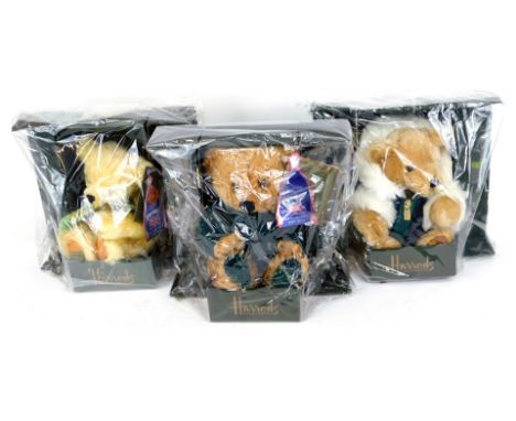 A Harrods Merrythought Teddy Bear, Anniversary Bear 1998, and another Anniversary Bear 2001, all boxed with certificates. (3)