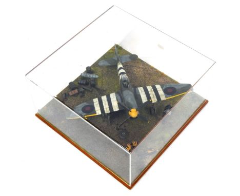 A 1:32 scale cased diorama model of an RAF WWII Hawker Tempest, 20cm high, 39cm wide, 29cm deep. 