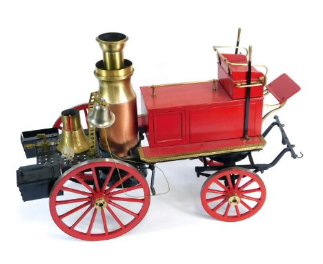 A steel and brass steam model of a Victorian horse drawn fire engine, 57cm long.