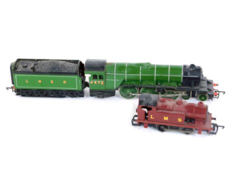 A Hornby OO gauge locomotive Flying Scotsman, 4472, LNER green livery, 4-6-2, together with an LMS shunting engine.