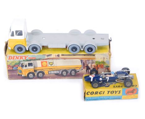 A Corgi Toys 156 Cooper Maserati F1, and a Dinky Toys 944 Shell BP fuel tanker with windows. (2)