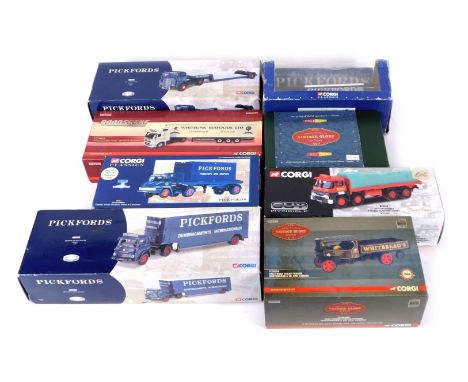 Corgi diecast vintage trucks, boxed, comprising an ERFV low loader cc10202, Thames Trader box van - Pickfords 30309, Fowler B