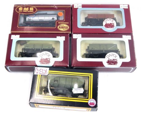 Airfix and Dapol OO gauge rolling stock, including B11 five plank open wagon, BR grey, ESSO petrol tank, B10 seven plank open