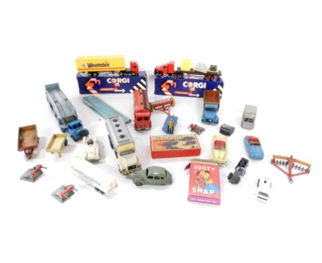 A  group of diecast cars, to include a Mobil GAS truck, Dinky Toys Delivery Service Van, 24cm wide, a Corgi Volvo Container T