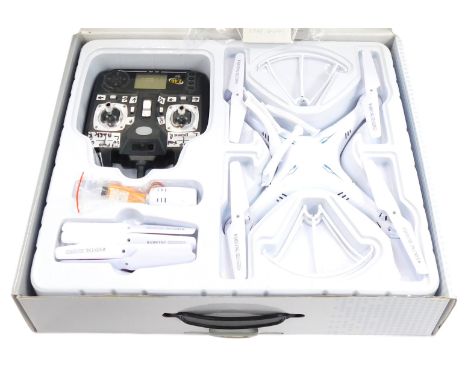 An mTech Sky Drone Plus, with omin-directional control, four channel R/C quad copter with camera, boxed.  