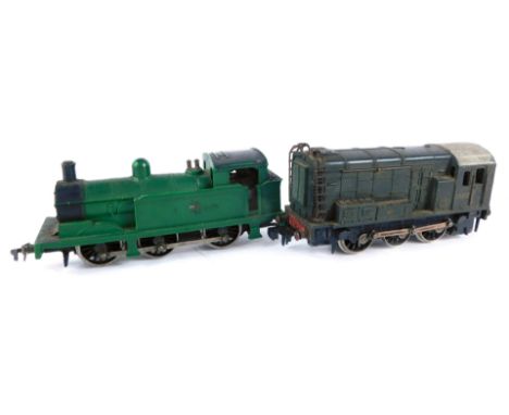 A Hornby OO gauge diesel shunting engine, D3302, green livery, number to underside 1056, and a further locomotive, green live